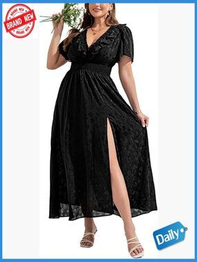 Floral Chiffon Maxi Dress - V-Neck A-Line Swing Dress for Wedding Guest or Beach